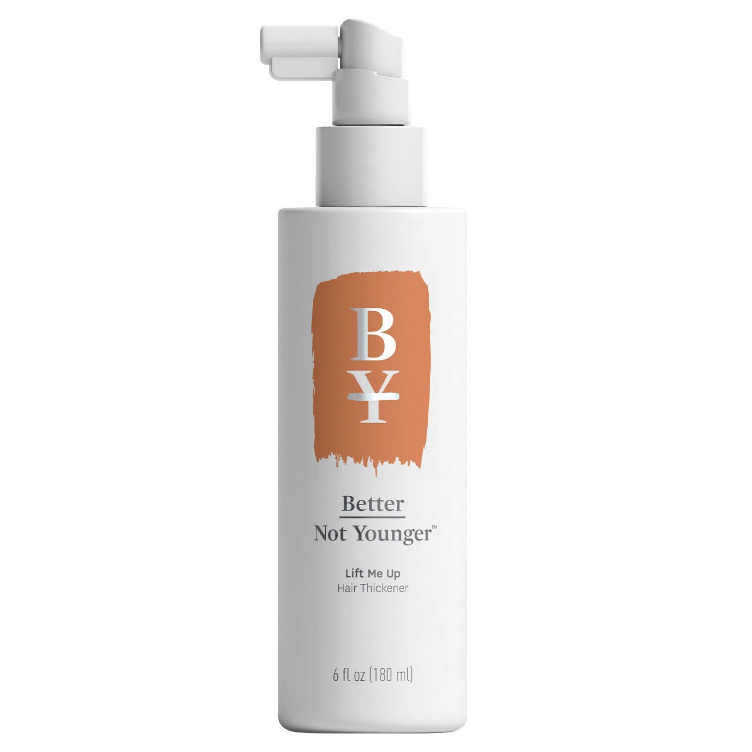 Better Not Younger hair thickener bottle showing root lift for fine hair.