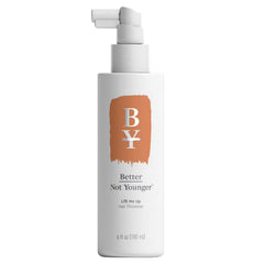 Better Not Younger hair thickener bottle showing root lift for fine hair.