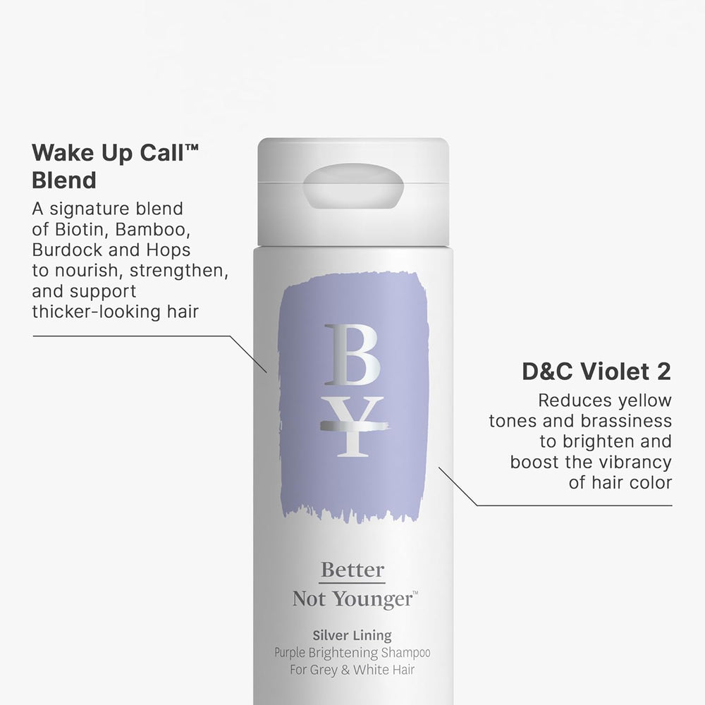 Better Not Younger Silver Lining after-wash shine enhances gray hair's natural brilliance.