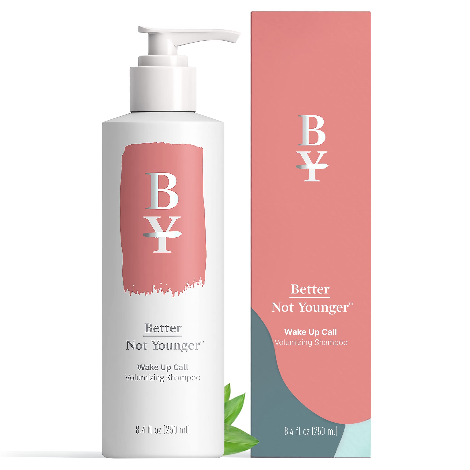 Better Not Younger Wake Up Call bottle closeup; volumizing shampoo for fuller hair