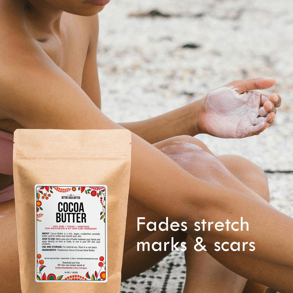 Cocoa butter melts on contact for smooth skin absorption.