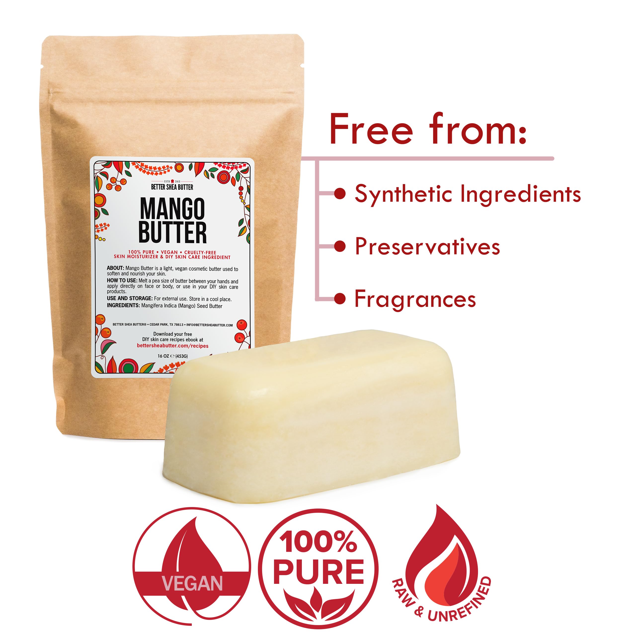 Better Shea Butter Mango Butter packaging emphasizes all-natural ingredients.