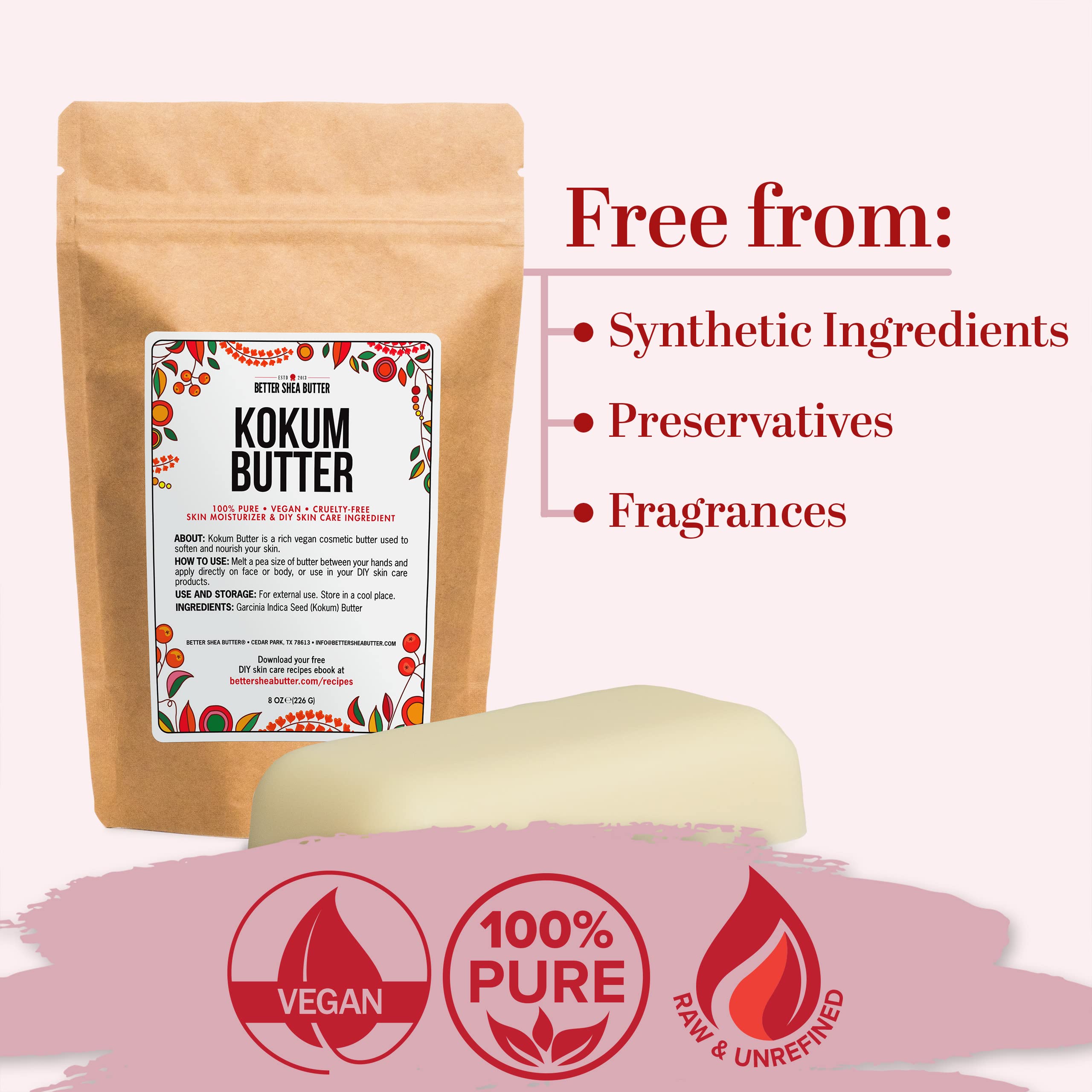 Textura firme de kokum cruda para mezclar con otras mantecas en recetas caseras de Better Shea Butter