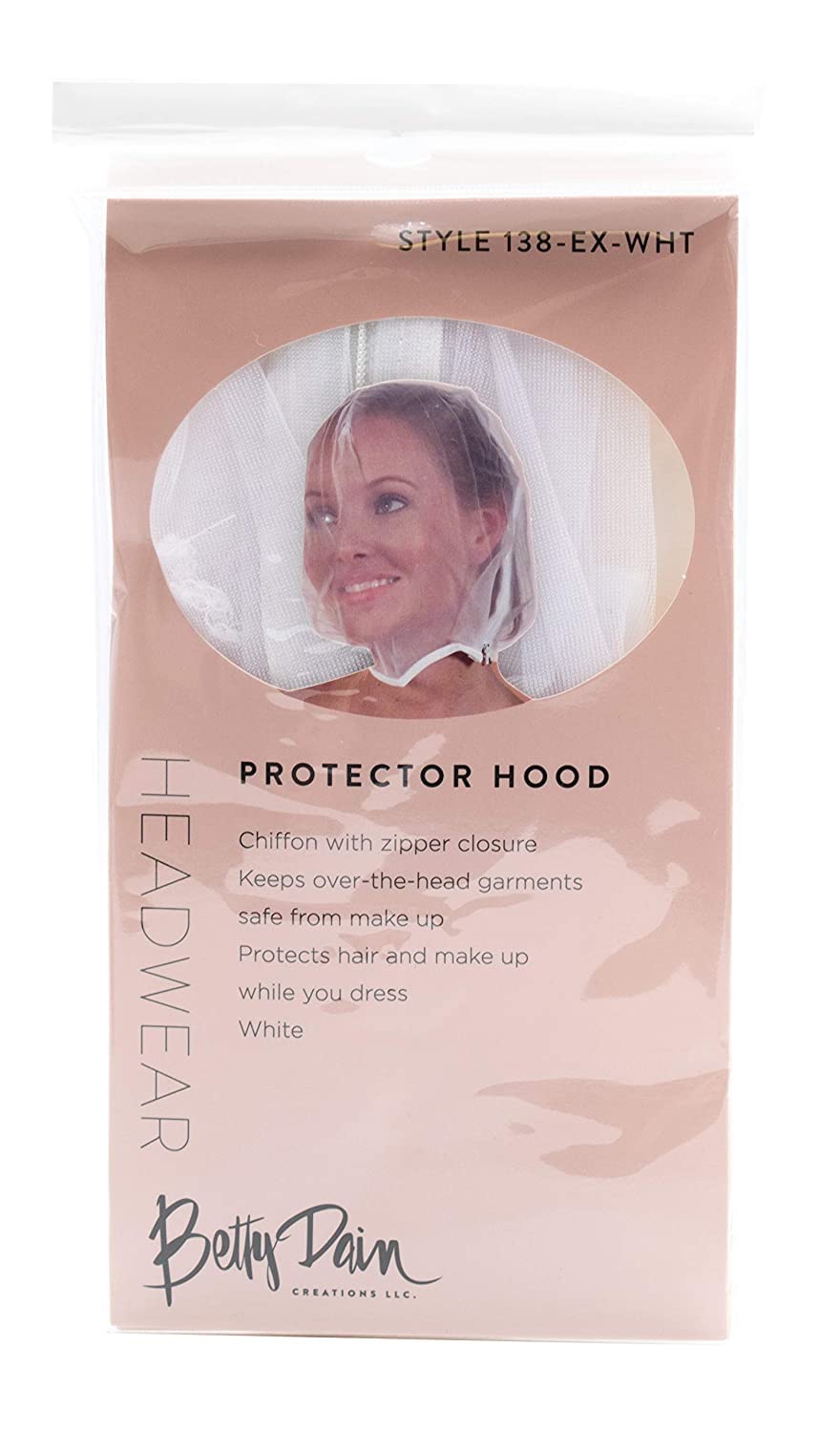 Betty Dain beige chiffon hood provides light, airy coverage.