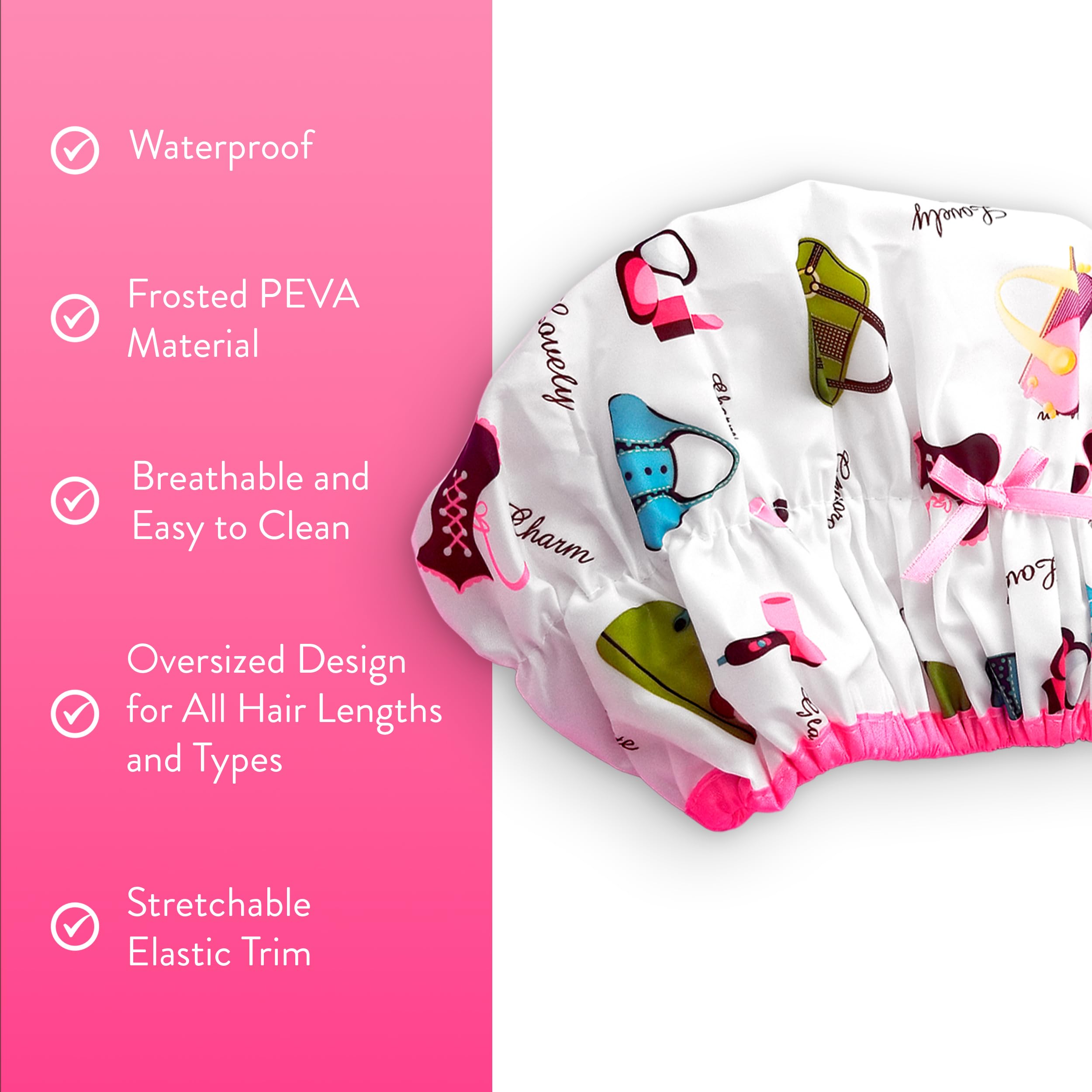 Betty Dain Fashionista Diva cap pattern variety enhances casual bathroom style.