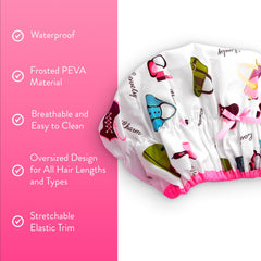 Betty Dain Fashionista Diva cap pattern variety enhances casual bathroom style.