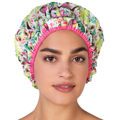 Betty Dain Fashionista Tropical oversized shower cap protecting all hair lengths