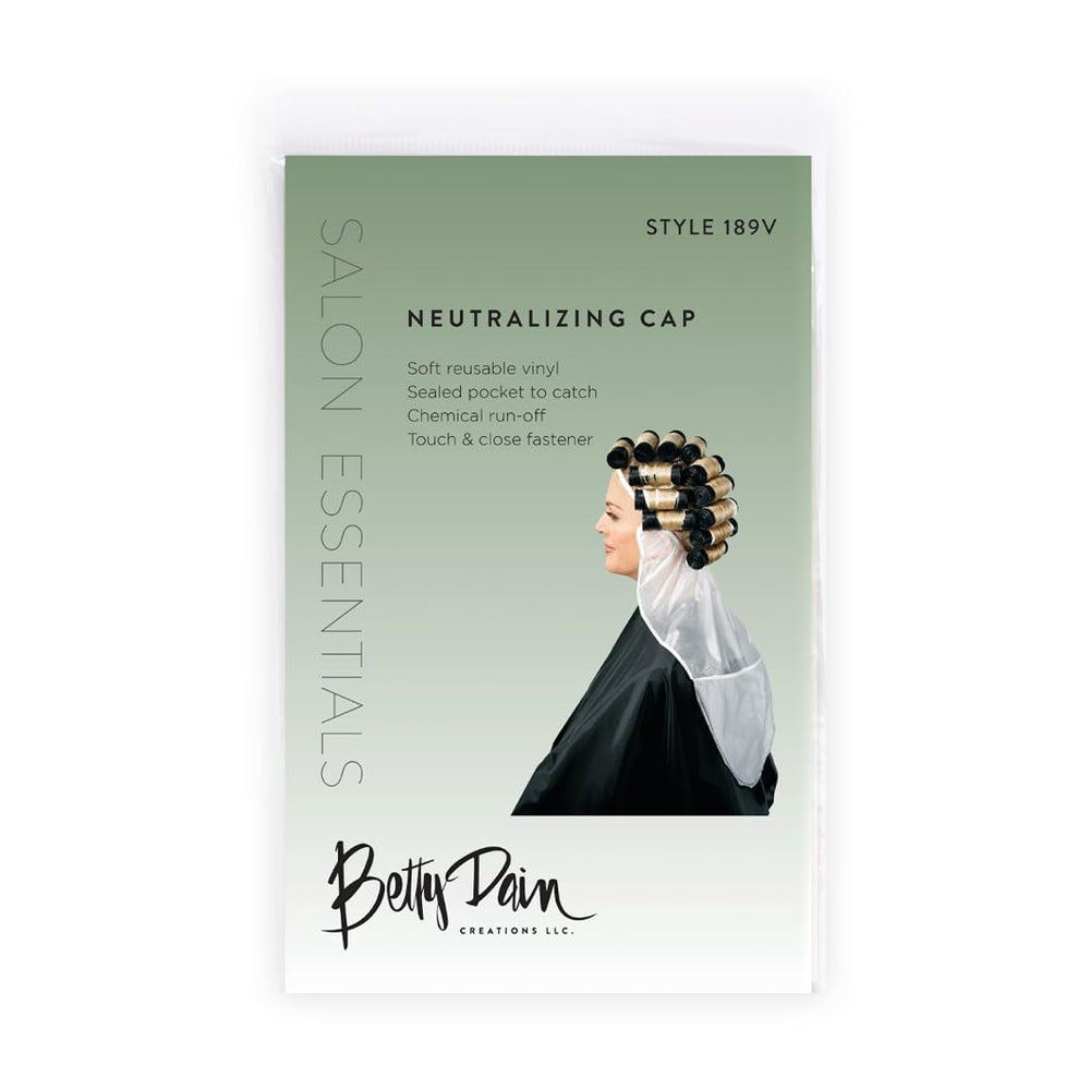 Reliable Betty Dain cap helps keep wearer dry during upright shampooing.