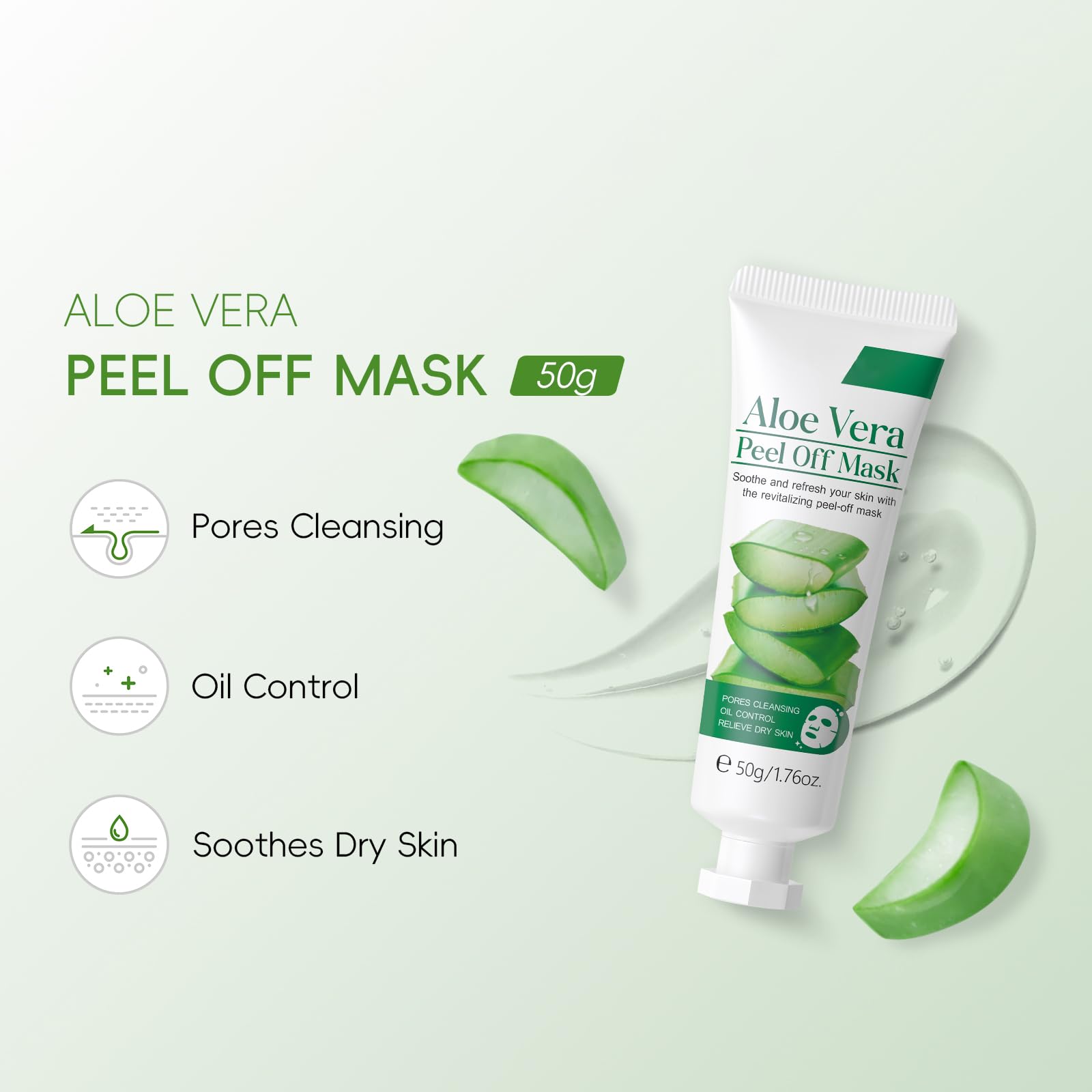 BEUKING Aloe Vera Mascarilla Peel-Off: aplicación suave para hidratacion rápida.