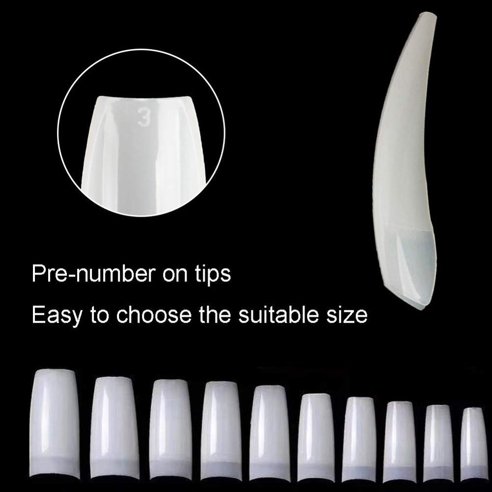 Beuniar nail tips in 10 sizes (0-9) for precise finger fit.