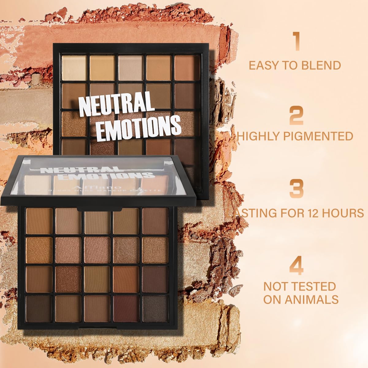 BEUSELF Nude Neutral Paleta metalizados rosas-oro para brillo sutil.