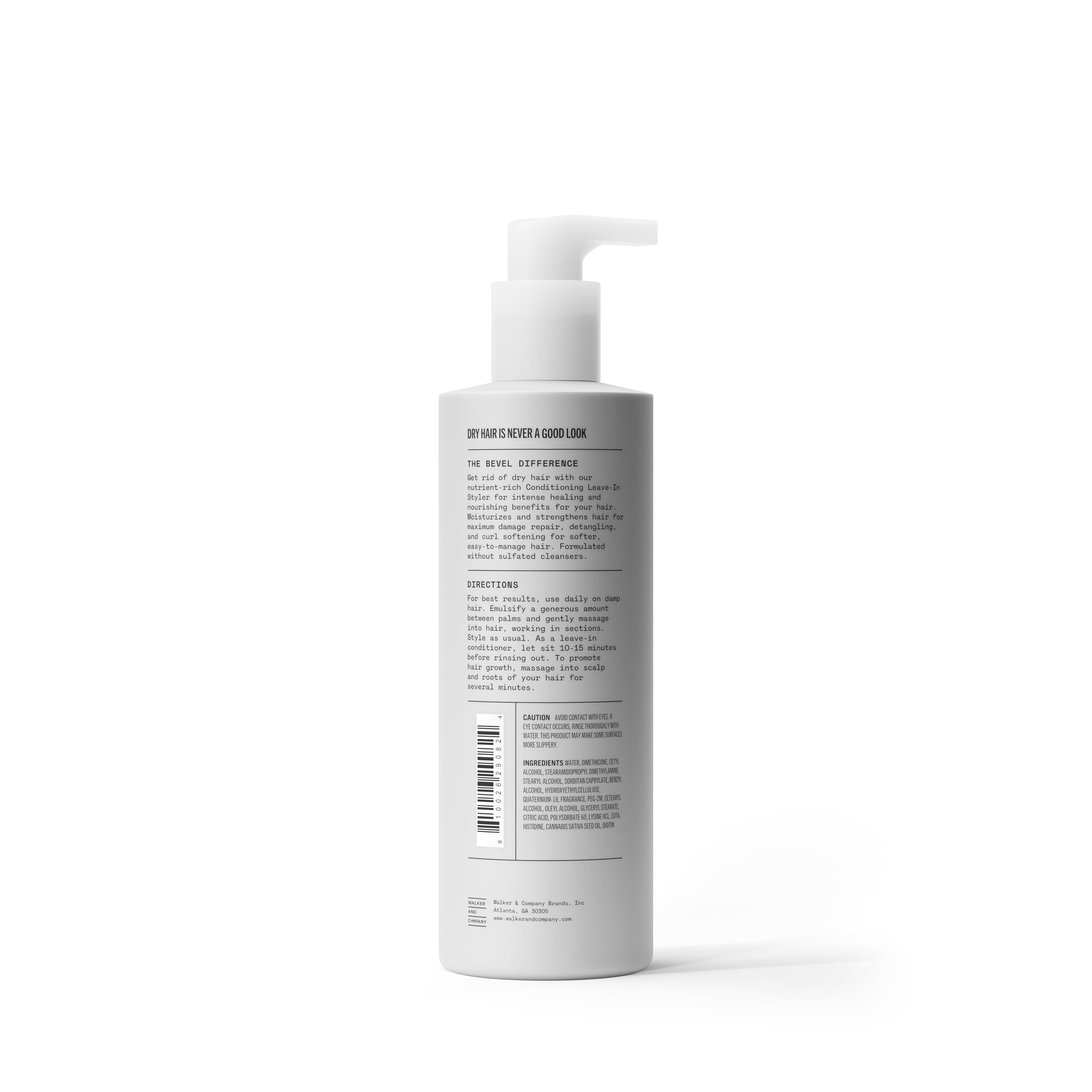 Bevel, textura cremosa, muestra aplicación fácil para desatar nudos y reducir el frizz.