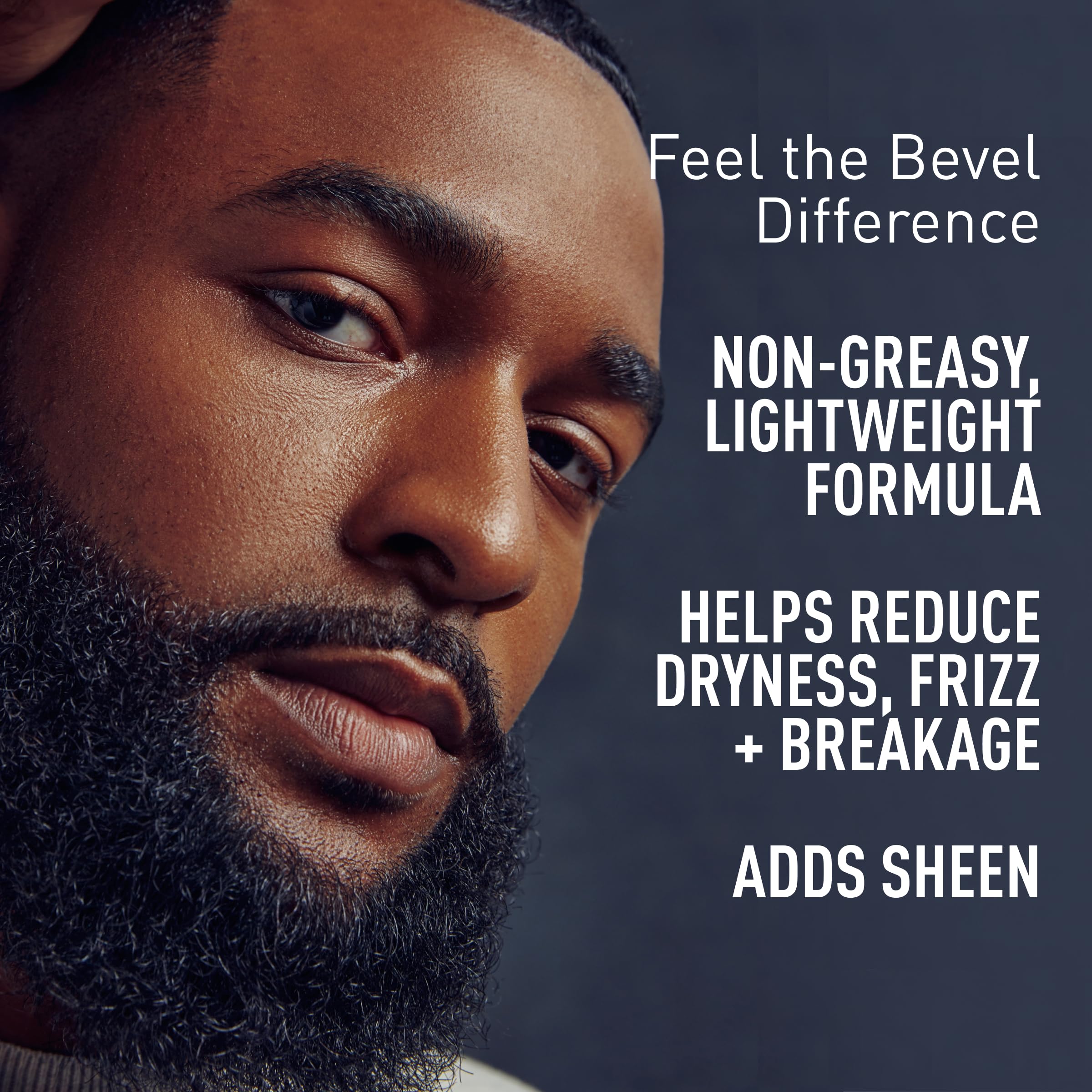 Bevel beard oil ingredients graphic highlights jojoba and argan for softness.