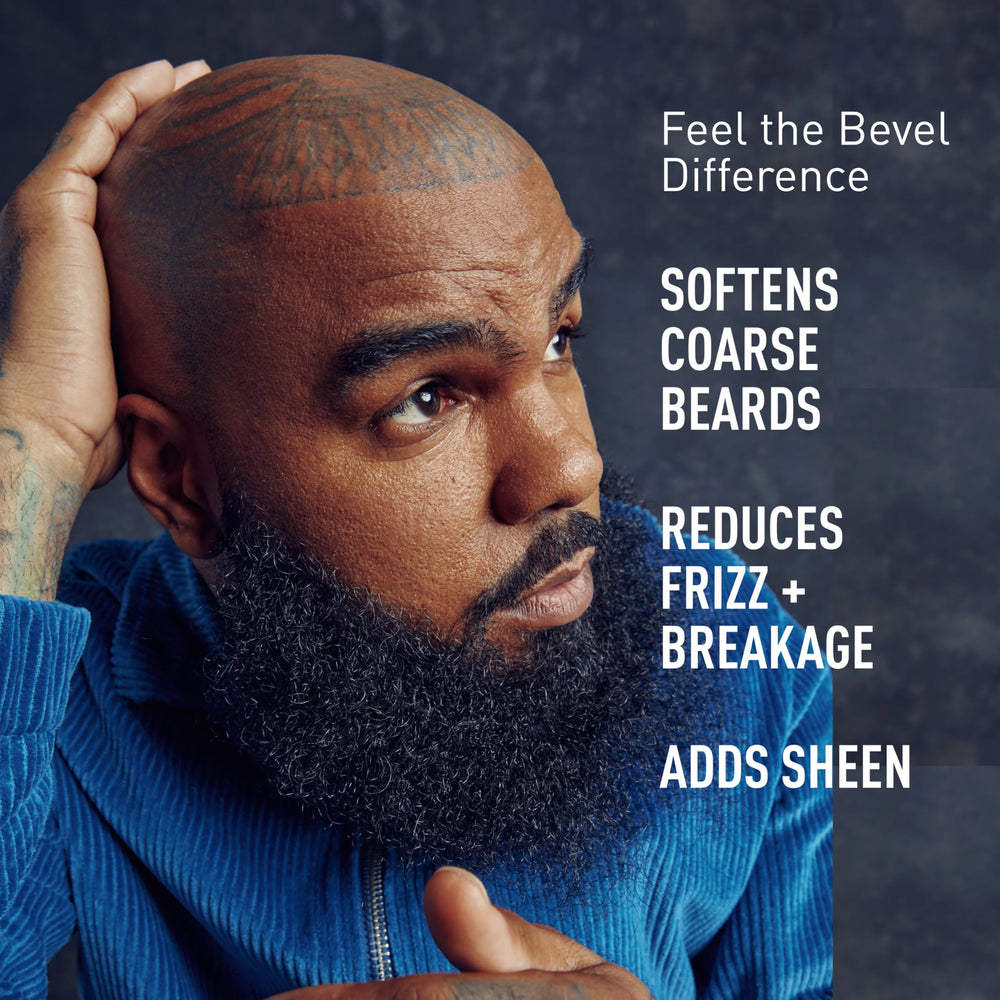 Bevel beard pomade tube closeup with shine and texture