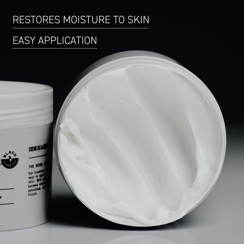 Bevel Body Cream texture close-up highlighting cocoa and shea richness.