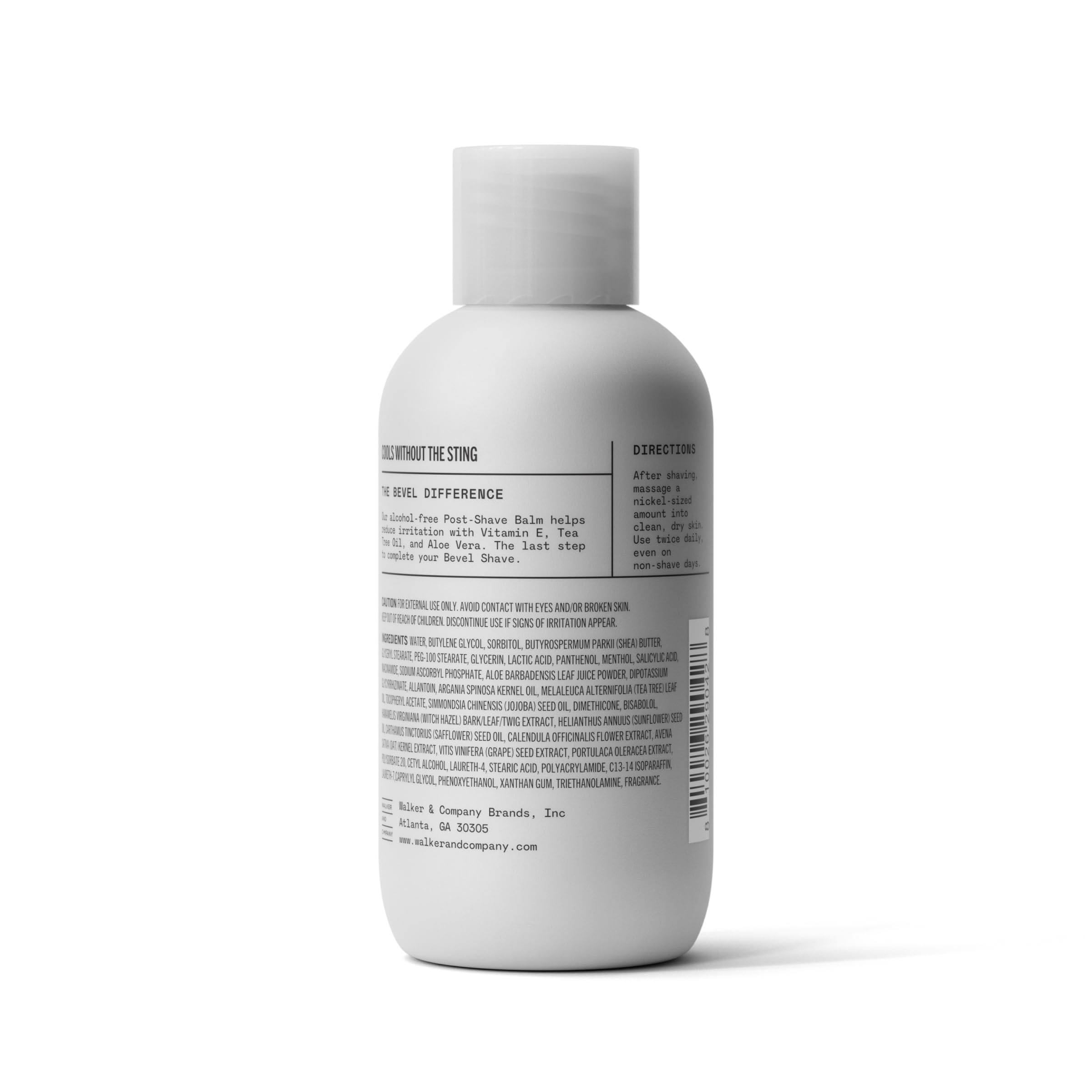 Bevel brand label on balm, signaling quality care and consistent performance.