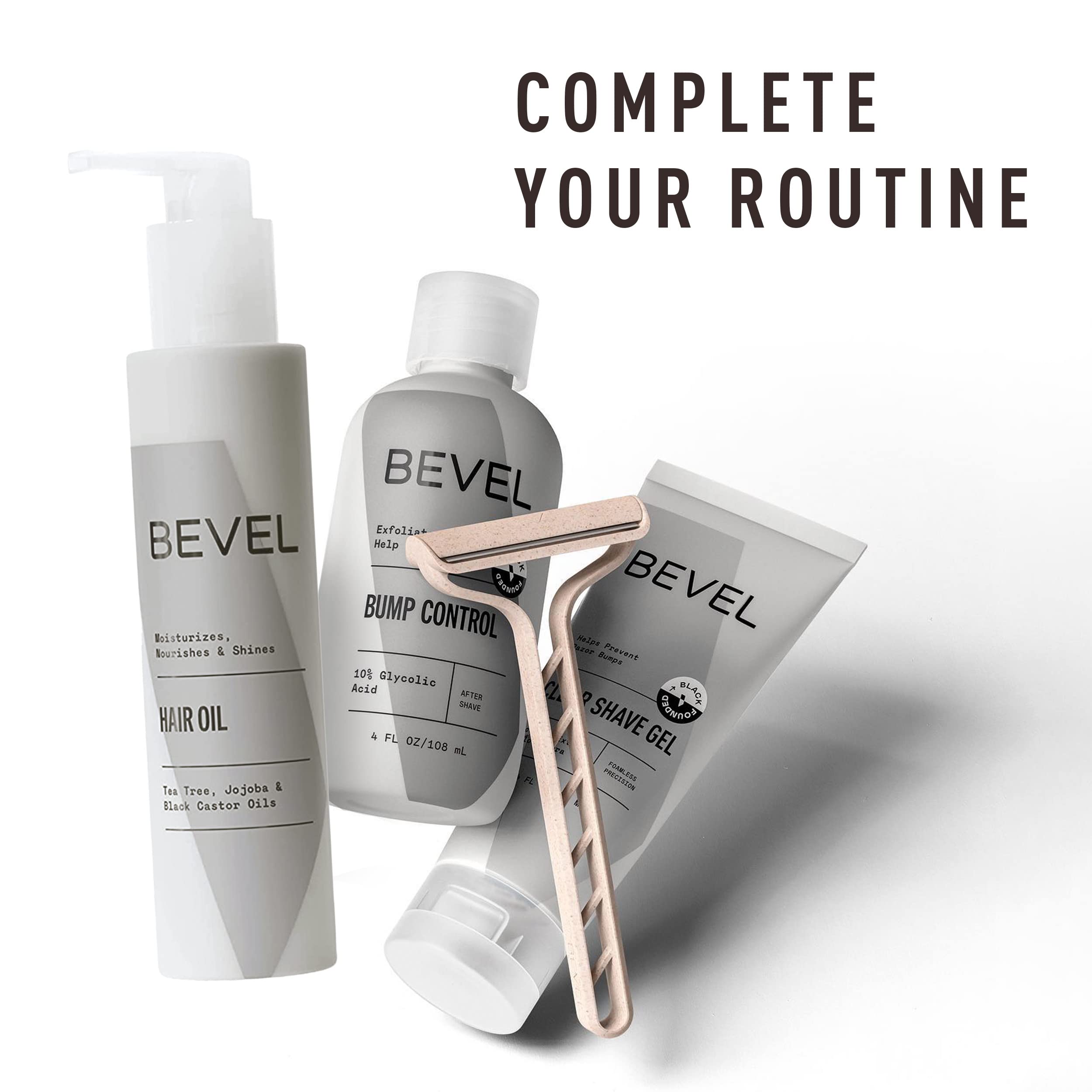 4 oz travel-size Bevel bump-control bottle on bathroom counter