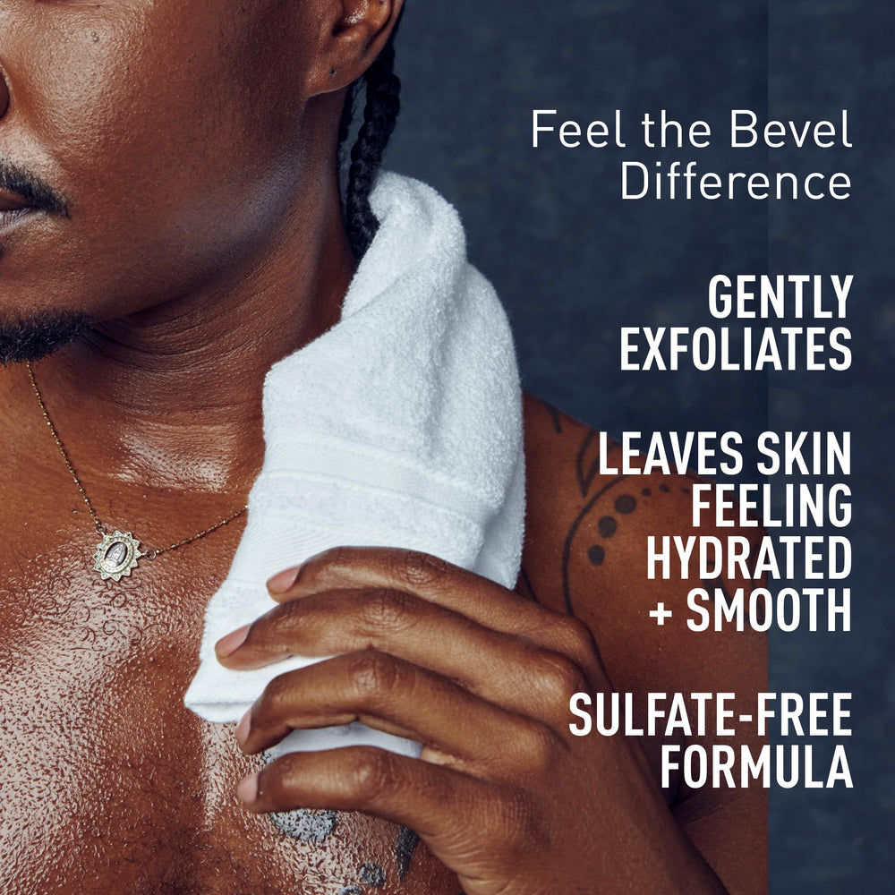 Bevel gel de baño exfoliante, regalo ideal para hombres que cuidan su piel.