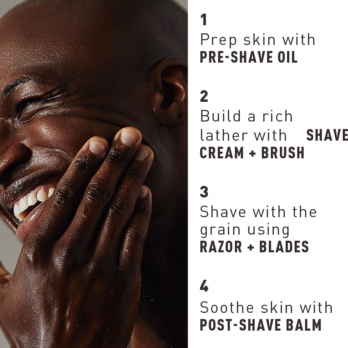 Bevel restoring balm soothes skin after shaving.