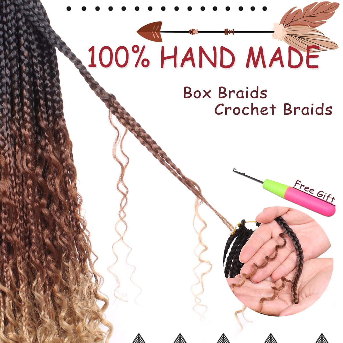 Beverlee 14-inch boho braids curl ends showcase versatile styling options.