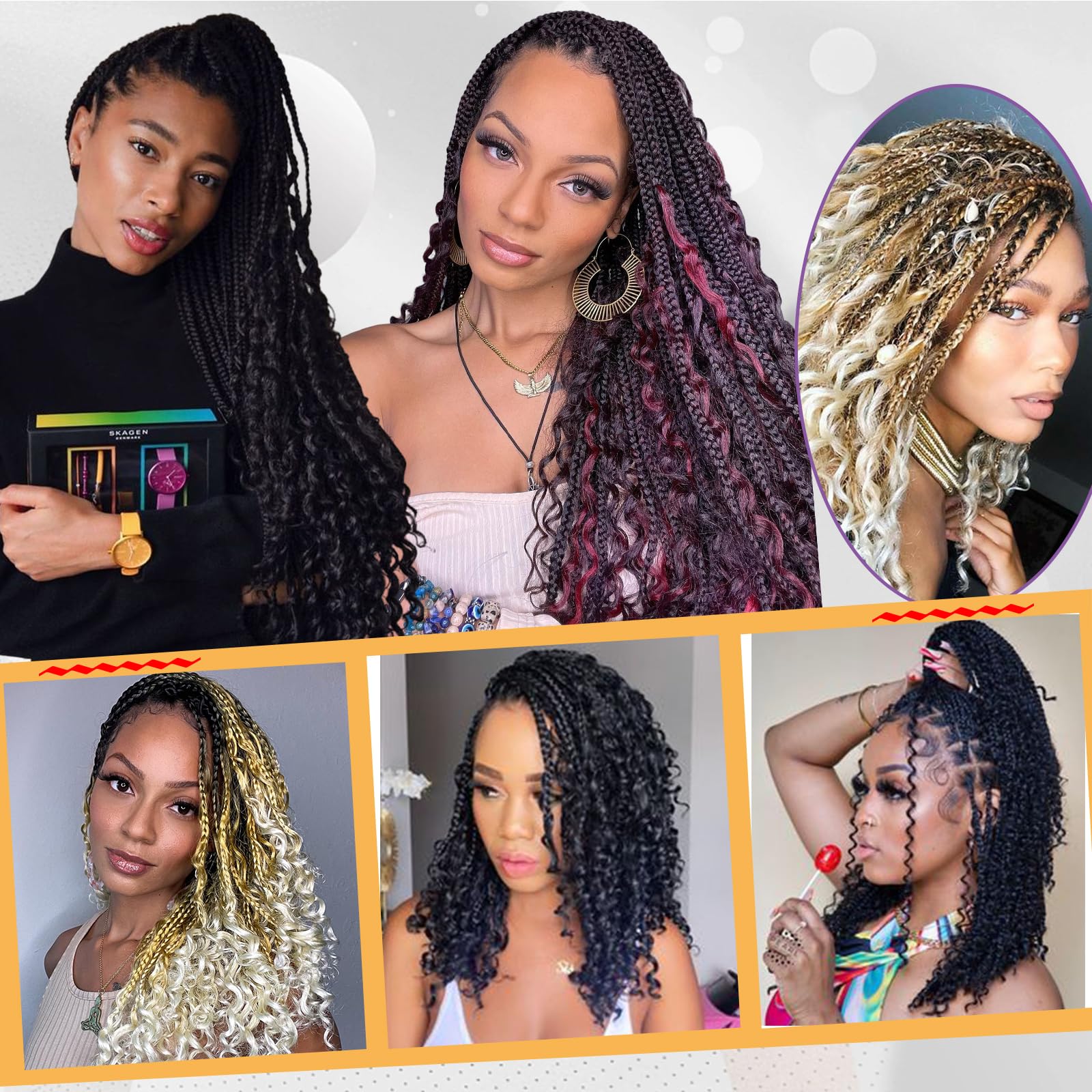 Beverlee 14-inch boho braids flat lay shows 128 strands packaged per lot.