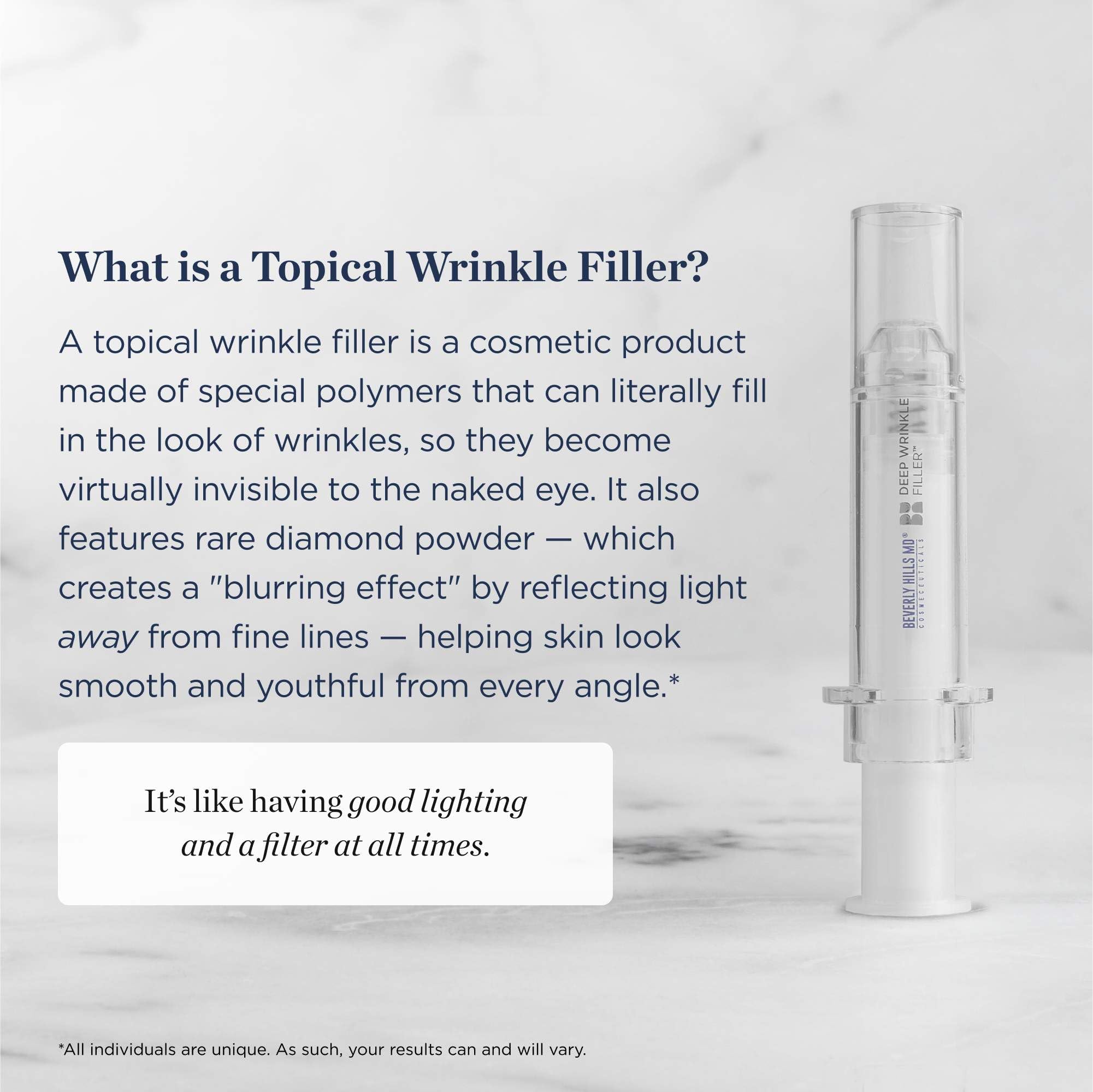 Beverly Hills MD Deep Wrinkle Filler applicator dispensing for targeted line blur