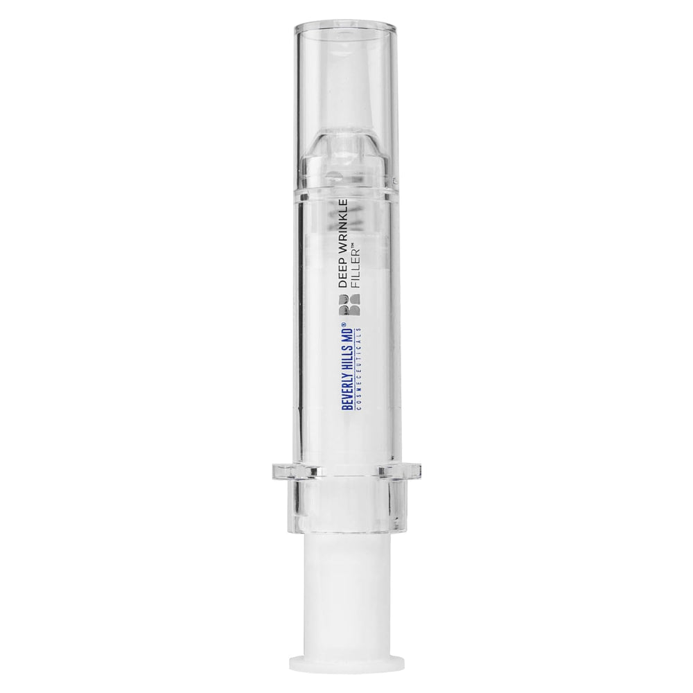 Beverly Hills MD Deep Wrinkle Filler bottle close-up shows immediate wrinkle blur
