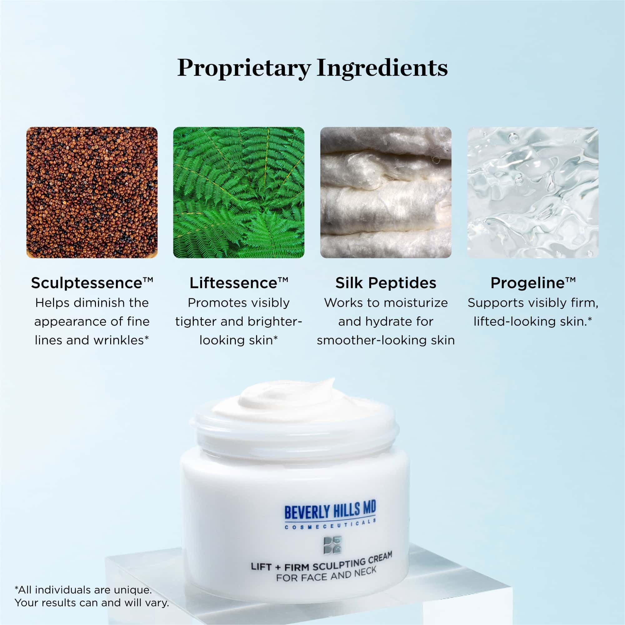 Beverly Hills MD cream ingredients label highlights silk peptides and aloe vera