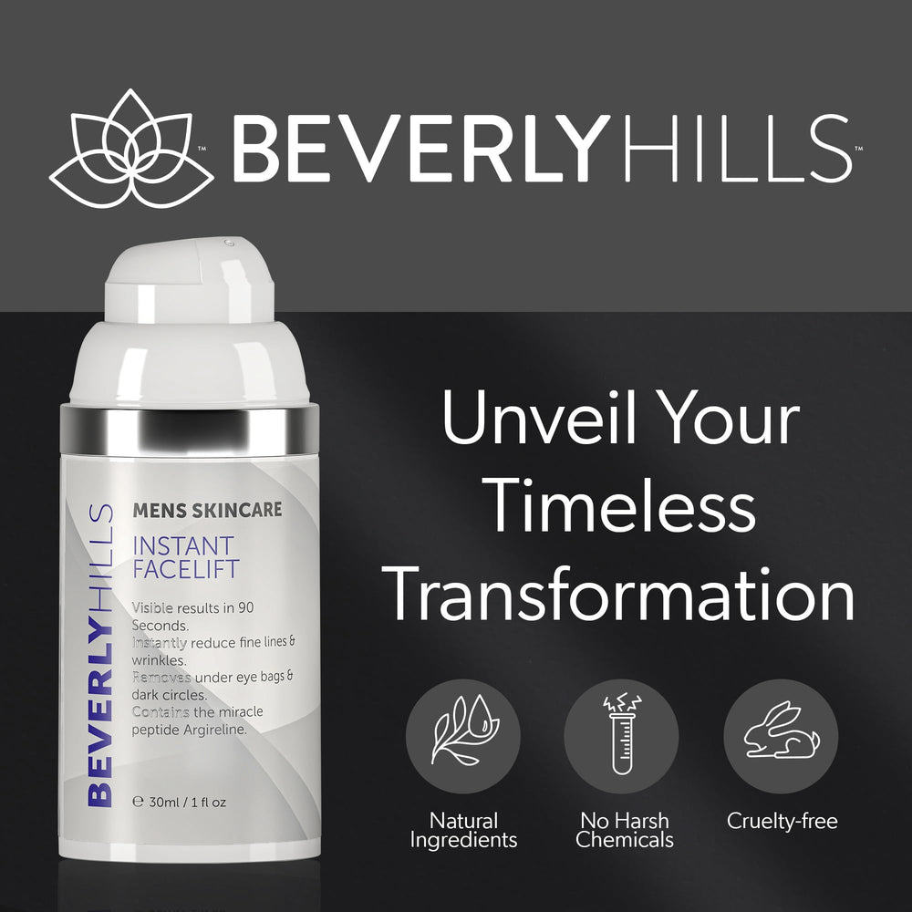 BEVERLY HILLS Men’s Instant Facelift Serum before-after skin hints improved tone