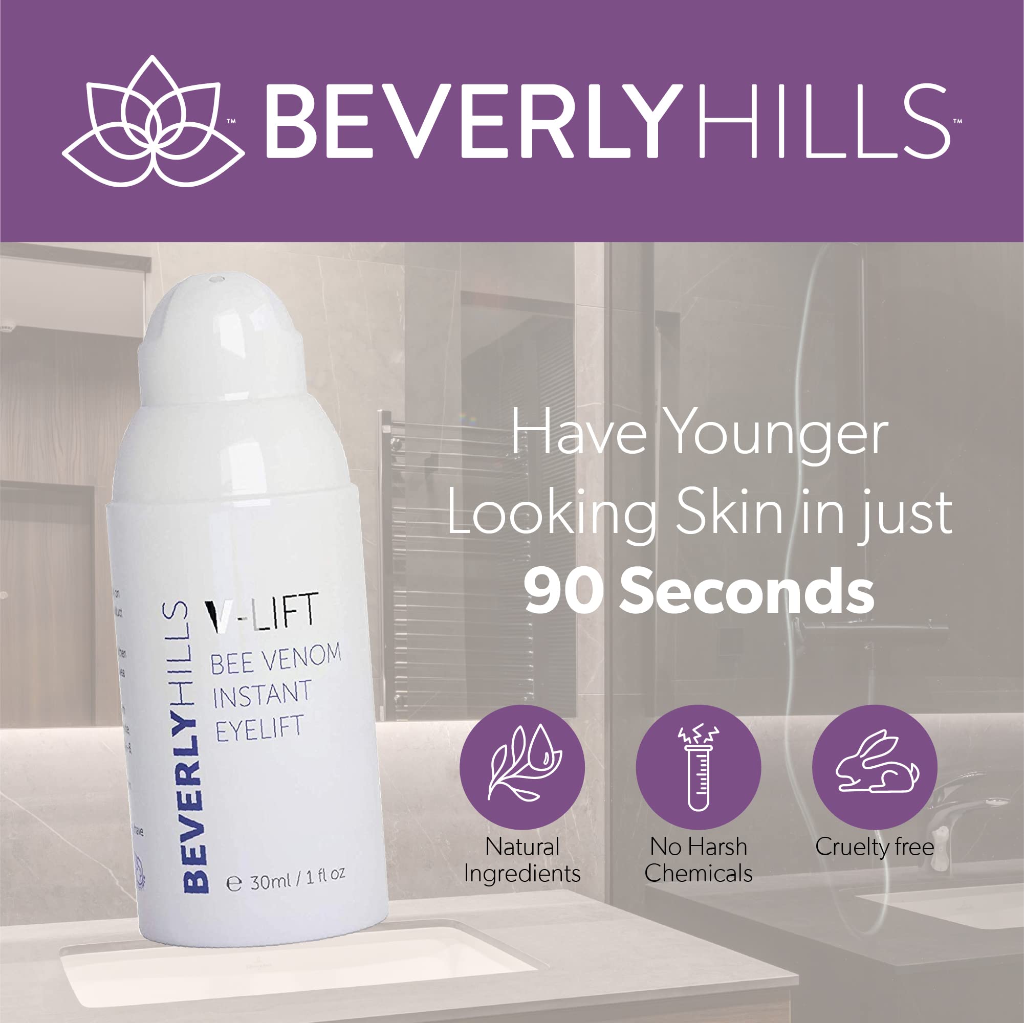 BEVERLY HILLS V-Lift bee venom ingredient label highlighting actives.