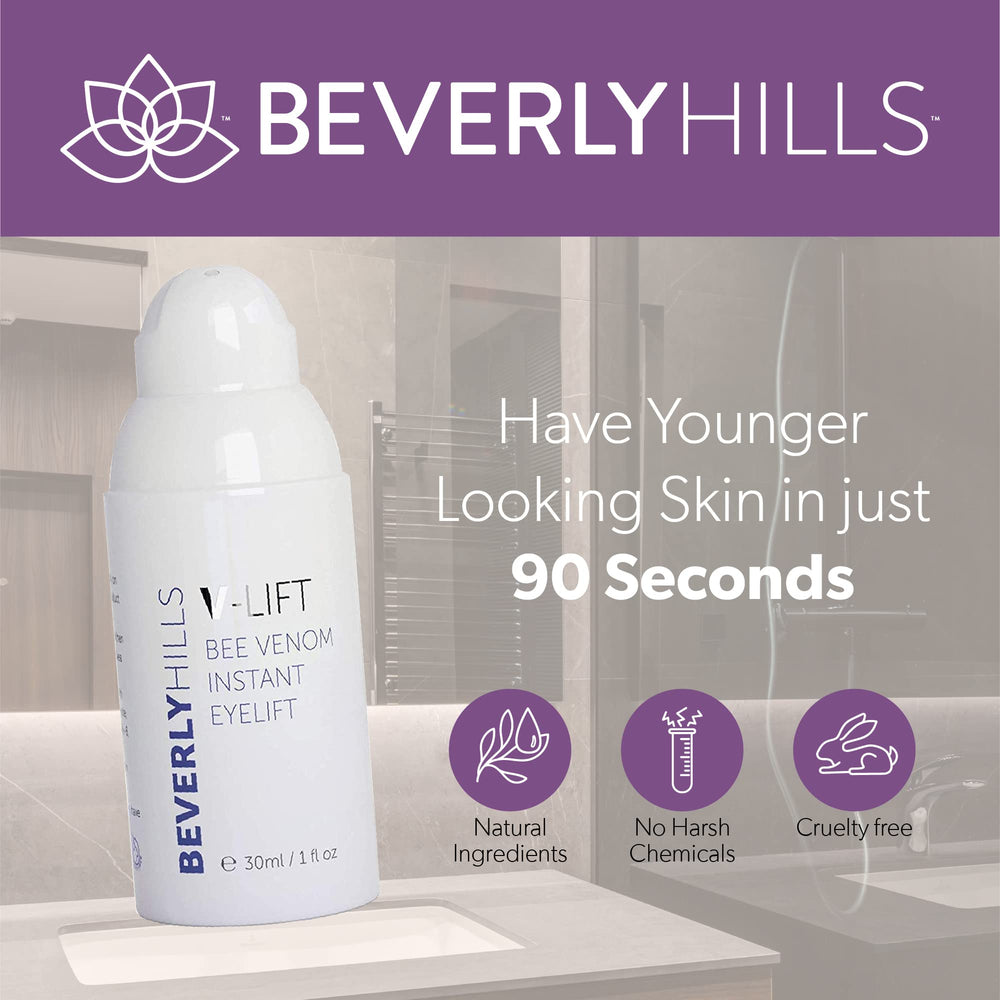 BEVERLY HILLS V-Lift bee venom ingredient label highlighting actives.