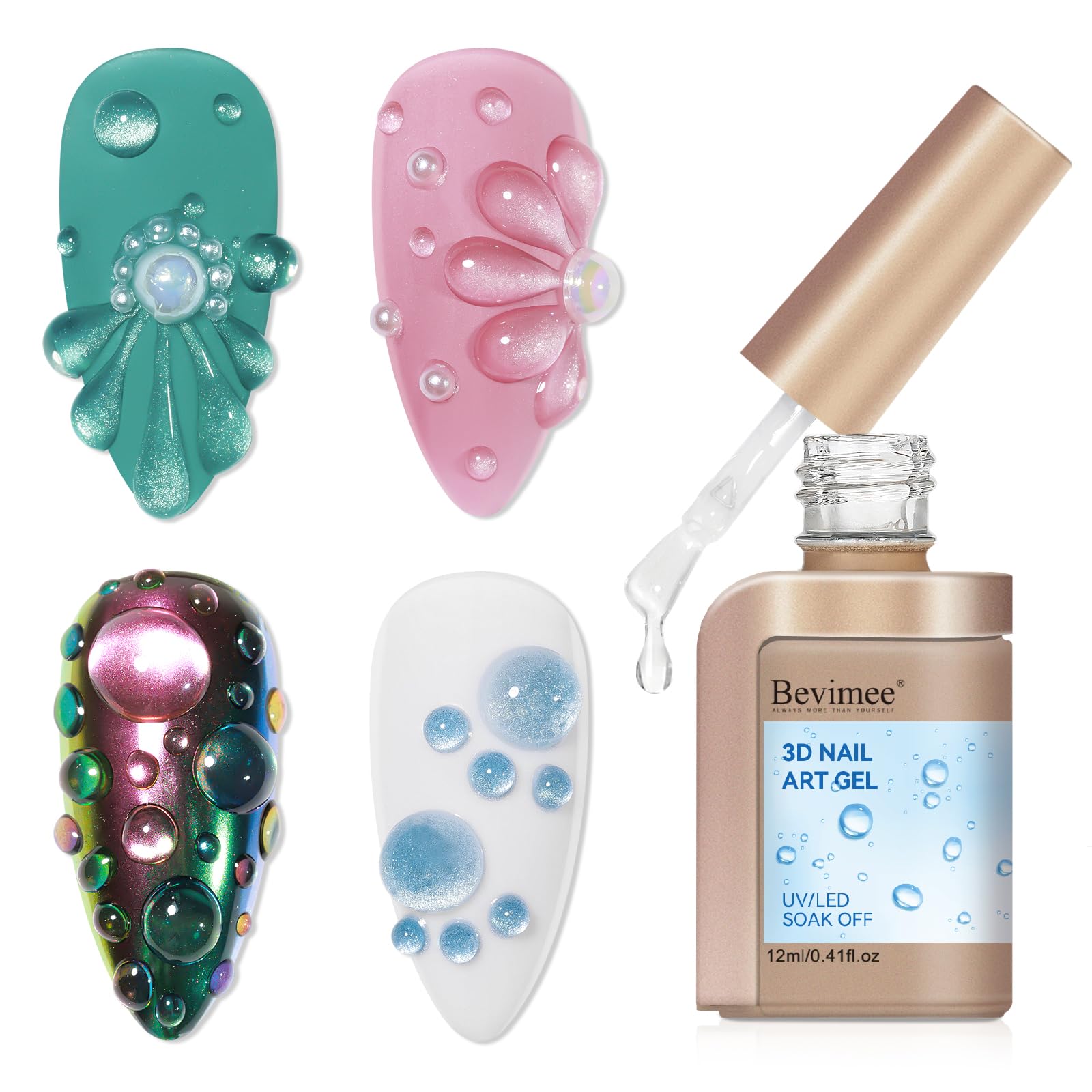 Bevimee 3D nail gel rain drop effect adds textured sparkle to nails