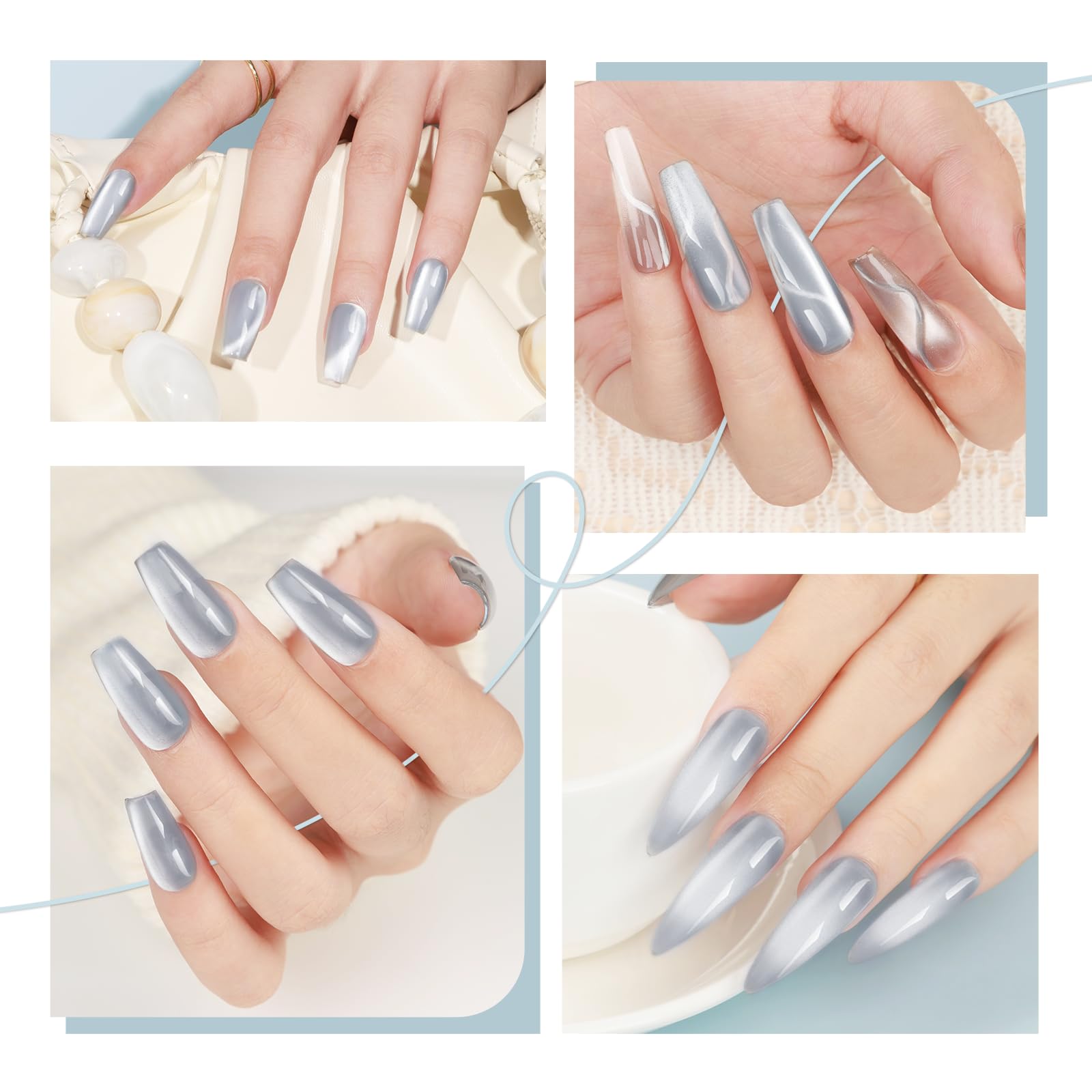 Bevimee Cat Eye Brillo Plata mejora el aspecto de uñas