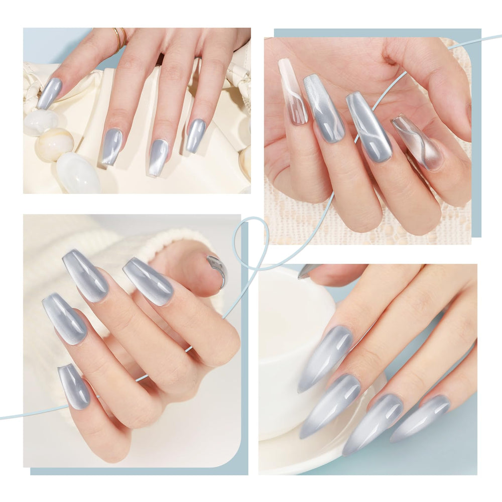 Bevimee Cat Eye Brillo Plata mejora el aspecto de uñas