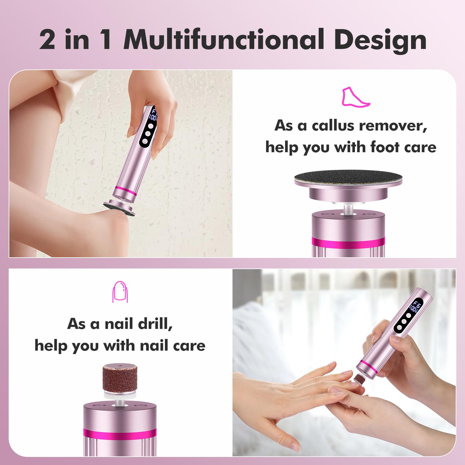 BevinMugford 13000 RPM motor powers efficient dead skin removal and smoothing.