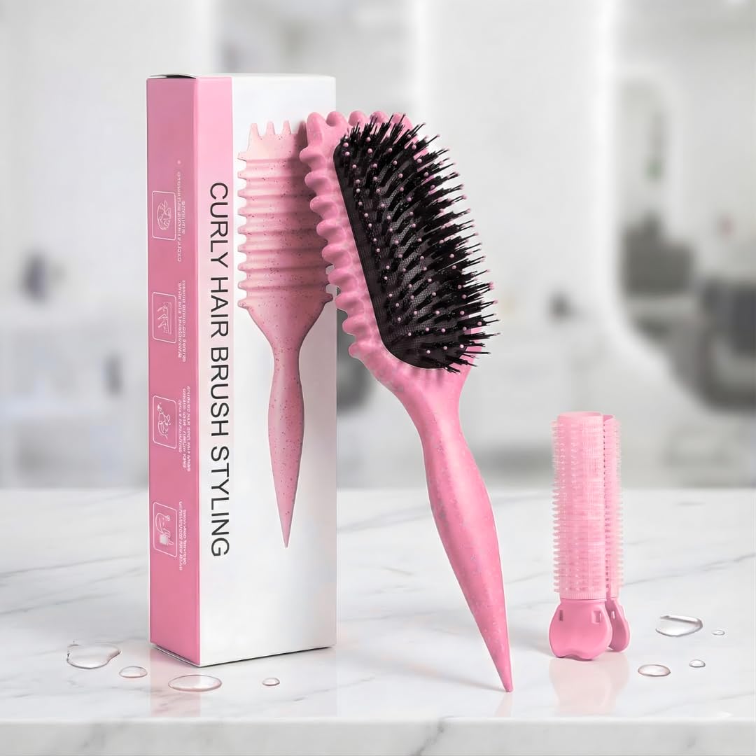 Bewelio curl-defining brush with pink handle for smooth detangling and defined curls