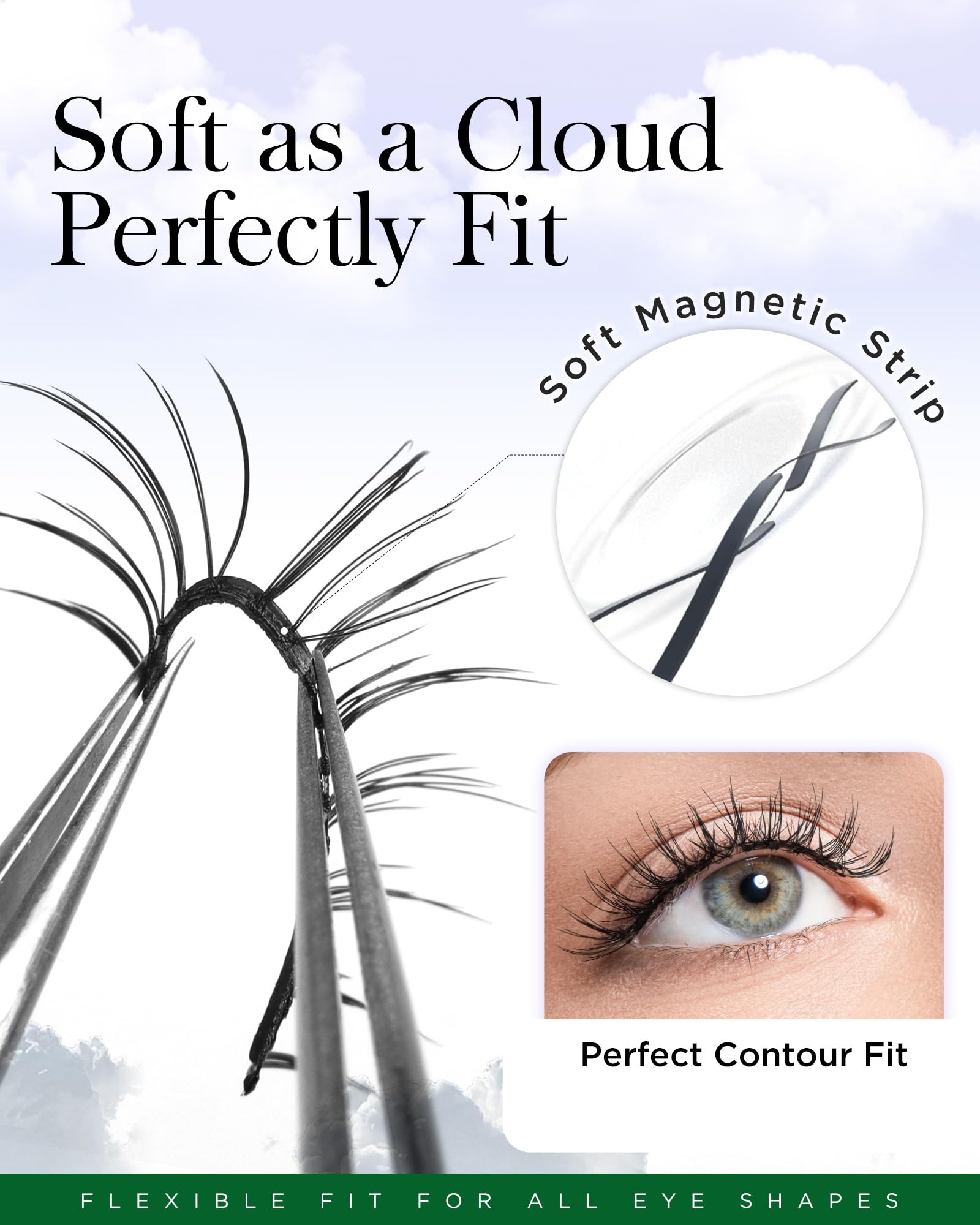 BEYELIAN lightweight lash with secure hold shown on eye for all-day wear.