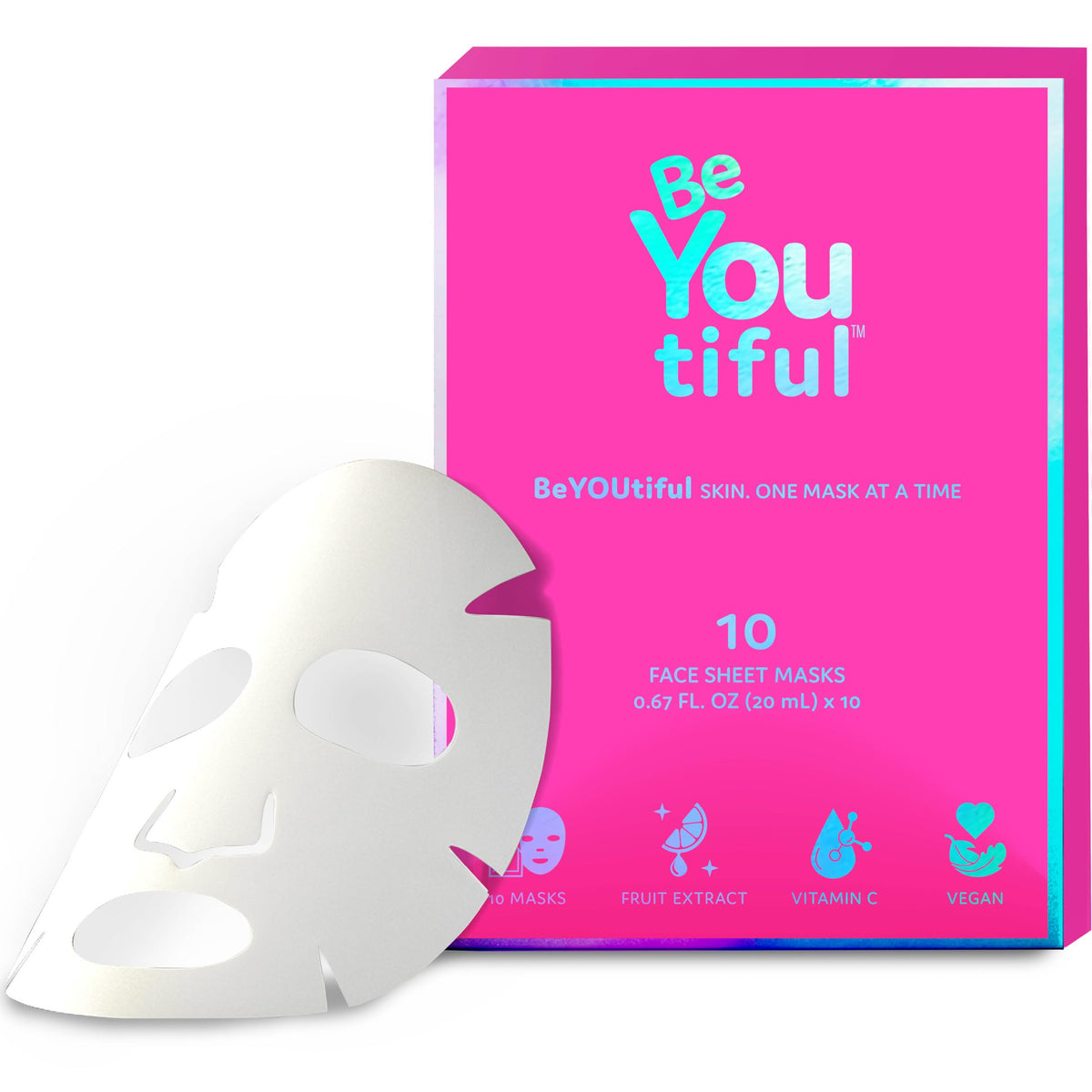 BeYoutiful conjunto diez mascarillas faciales, cuidado de la piel y experiencia sensorial.