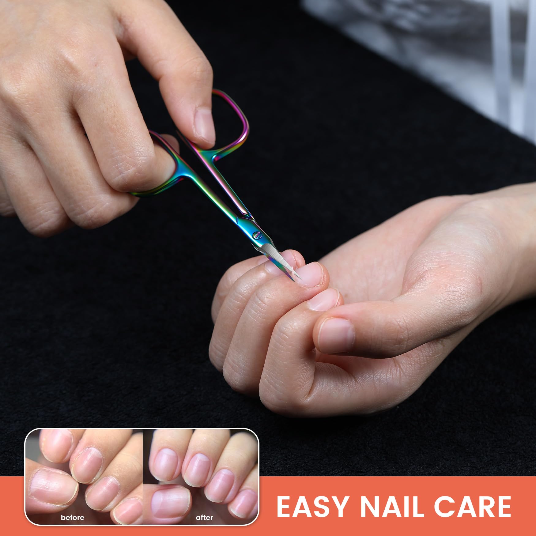 BEZOX curved cuticle scissors closeup shot highlighting curved blades