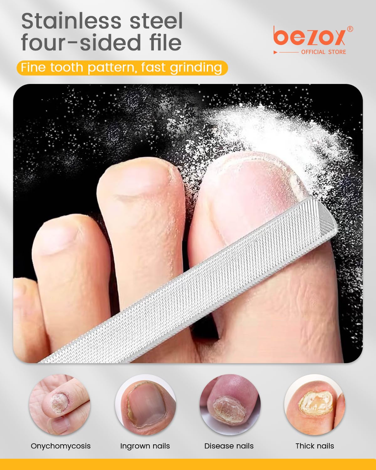 BEZOX dual-ended lifter lifts and cleans under nails for easy maintenance.