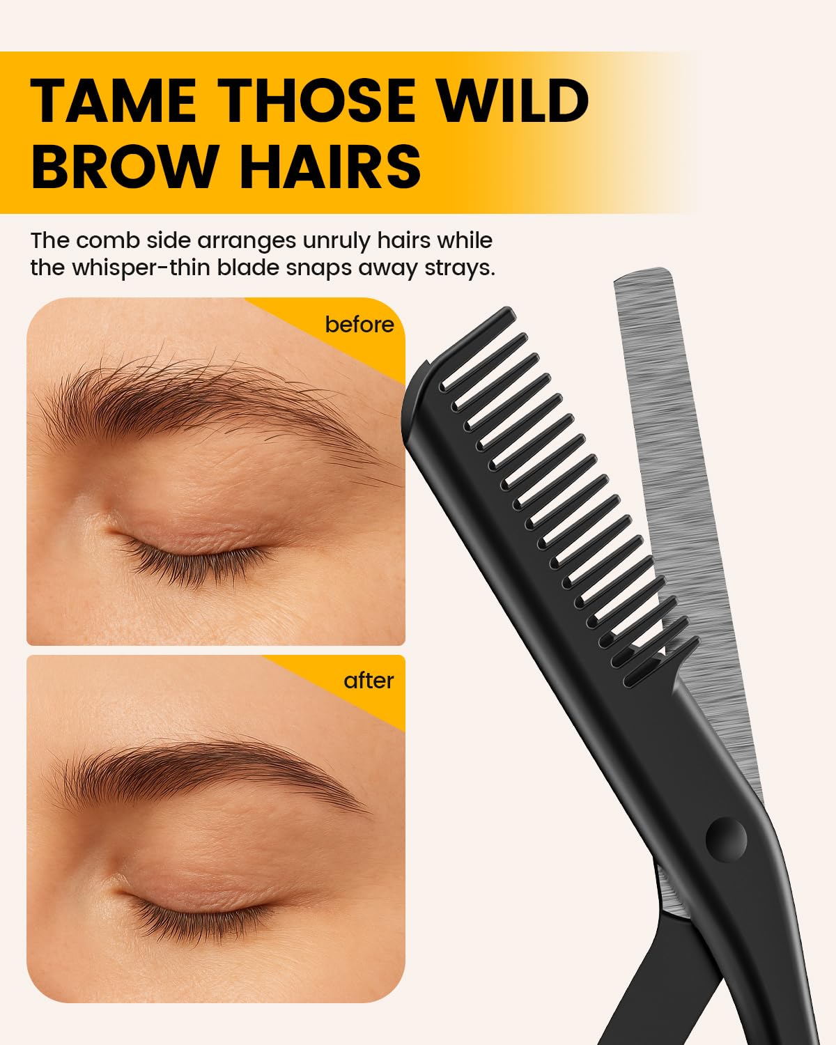 BEZOX eyebrow scissors with comb in stainless steel for durable grooming.