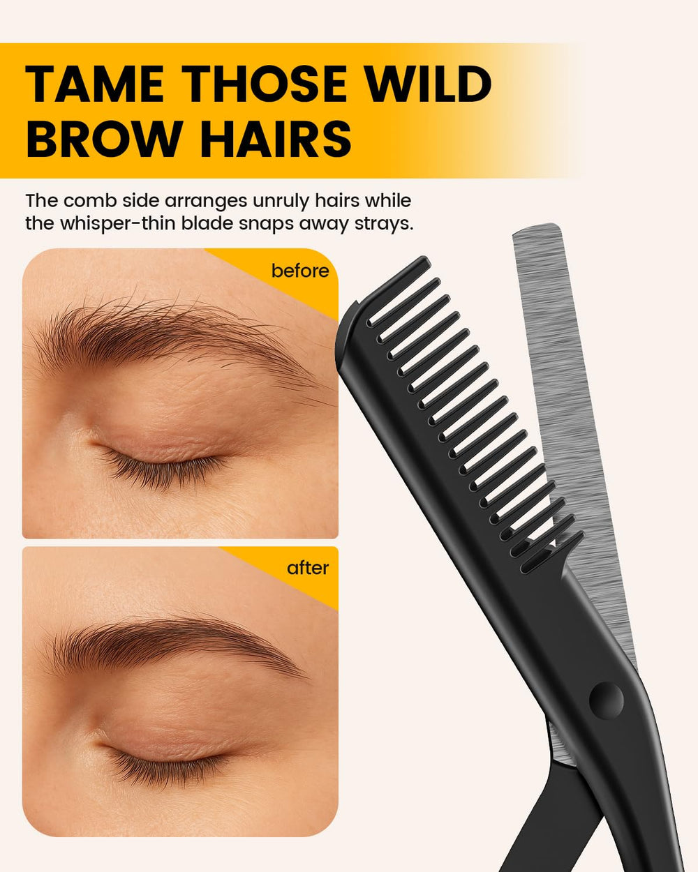 BEZOX eyebrow scissors with comb in stainless steel for durable grooming.