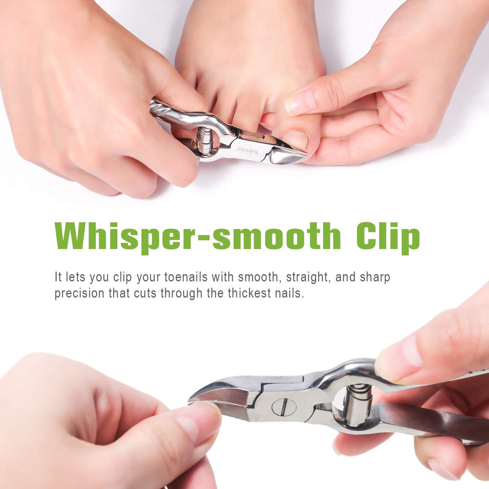 BEZOX in-use view trims thick nails smoothly for comfortable care.
