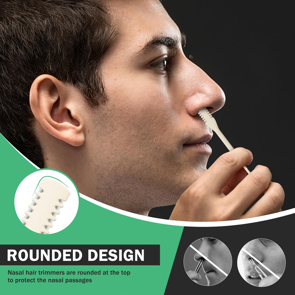 BEZOX nose hair trimmer in use showing precise trimming with guard