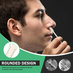 BEZOX nose hair trimmer in use showing precise trimming with guard
