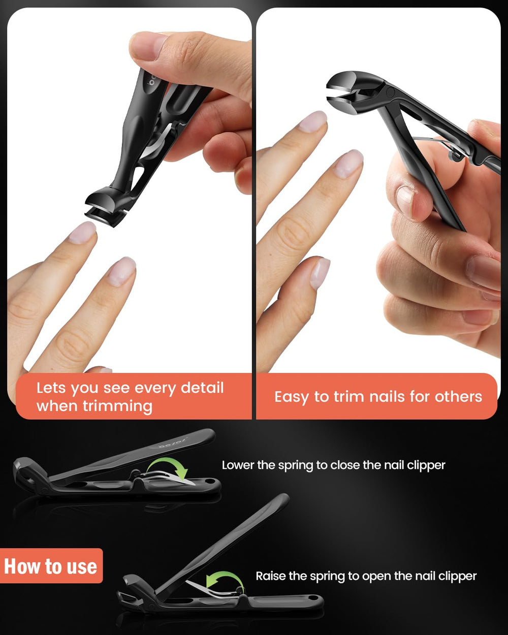 BEZOX cuts nails up to 8 mm thick with precision.