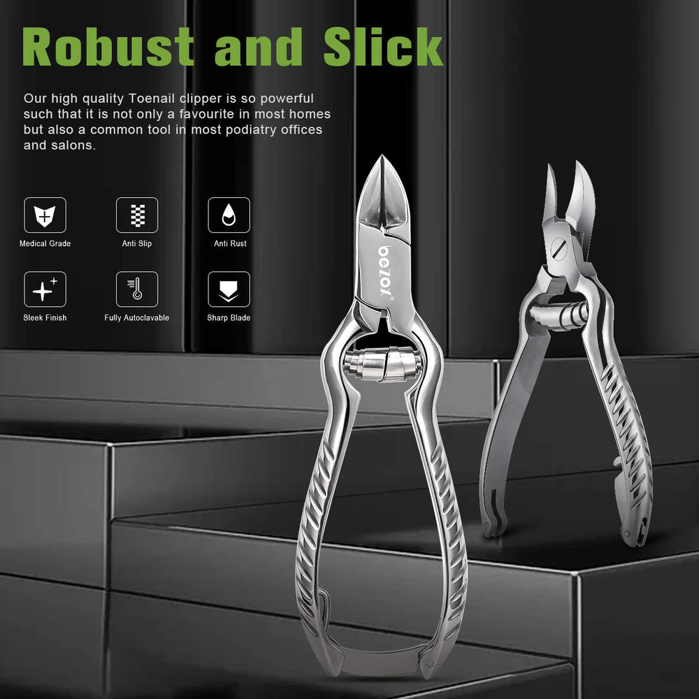 BEZOX toenail clippers closed leather case for safe storage and travel.