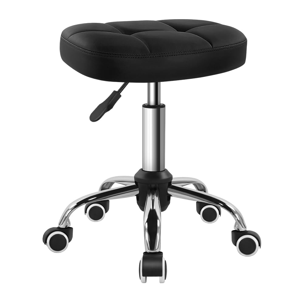 BFTOU black minimalist swivel stool, front view, ideal for versatile workstation seating.