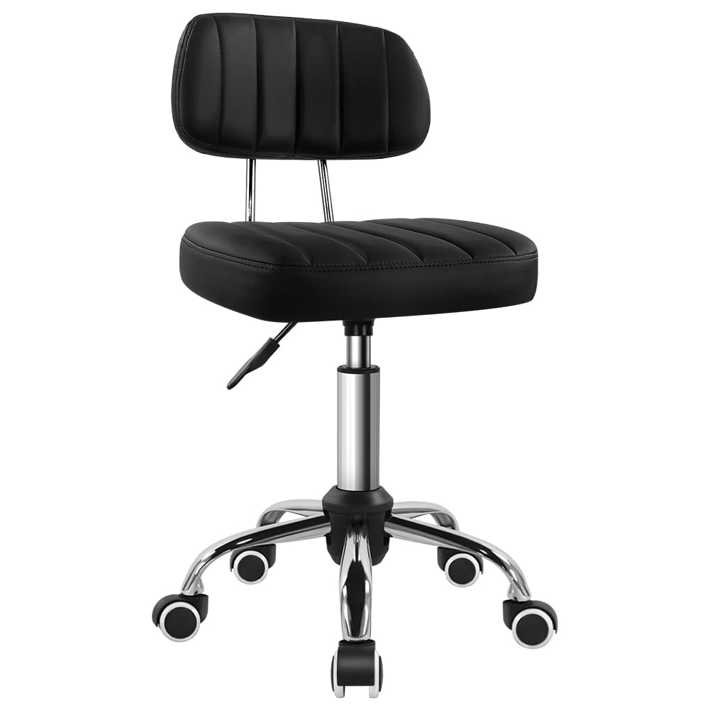 BFTOU black square swivel stool with backrest for comfortable long sessions.