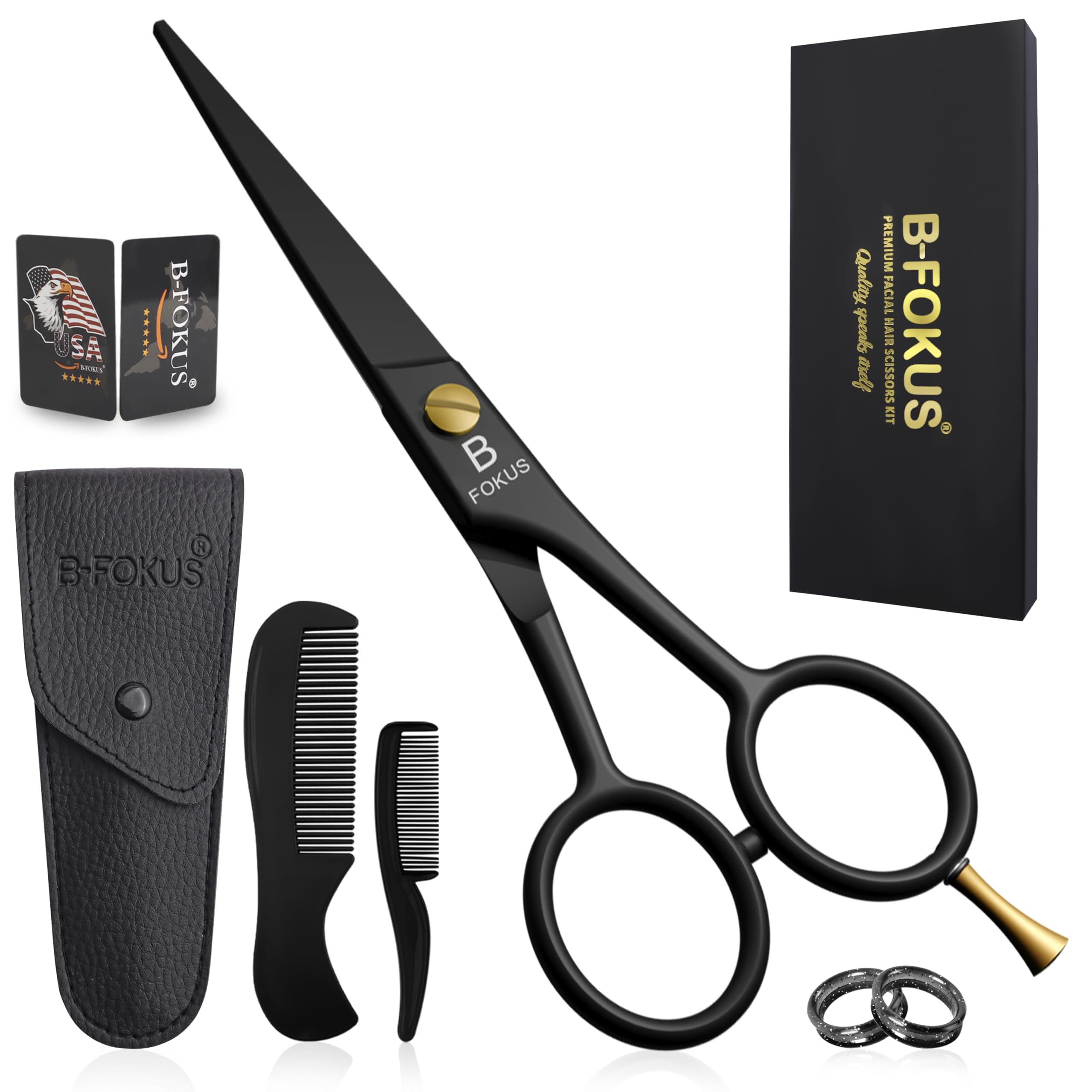 BFOKUS 5 inch premium beard scissors close-up for precise trimming